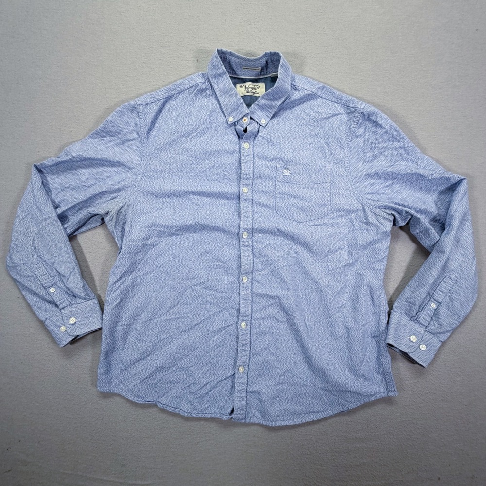 Original Penguin Mens Shirt Heritage Slim Fit Blue Textured Pattern XXL